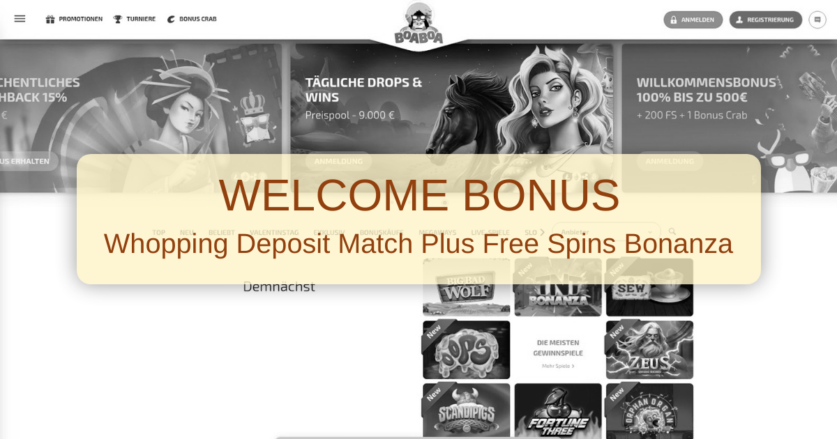 BoaBoa Casino Bonus - Up to £500 + 100 Spins